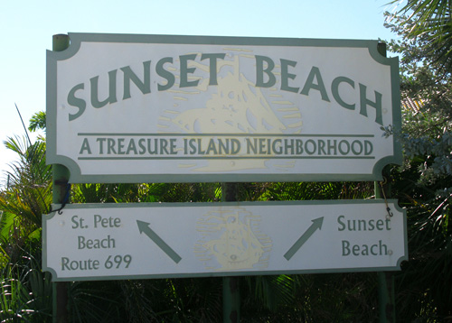 sunset beach main sign on gulf blvd